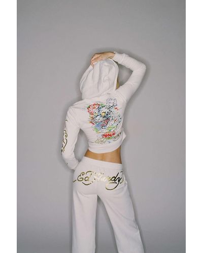 Ed Hardy Uo Exclusive Shrunken Zip Up Jacket - White