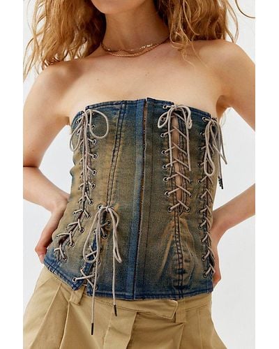 Urban Outfitters Uo Leila Denim Lace-Up Tube Top - Multicolor