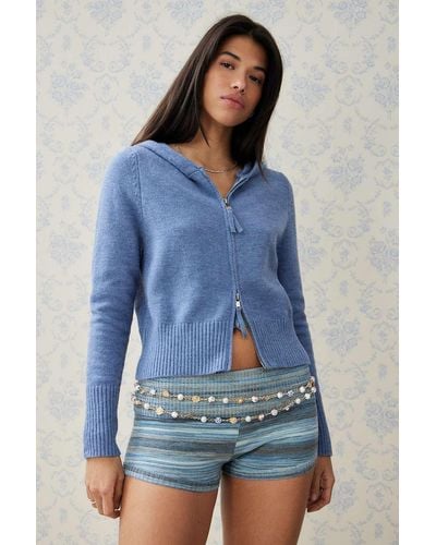 Daisy Street Zip-up Knit Top - Blue