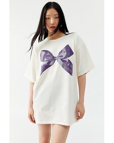 Urban Outfitters Distressed Bow T-Shirt Dress - White