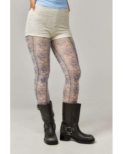 Out From Under Toile De Jouy Floral Tights - Natural