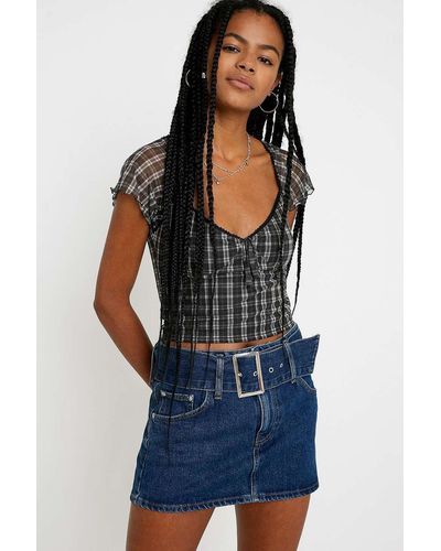 Urban Outfitters Uo Belted Denim Super Mini Skirt - Blue