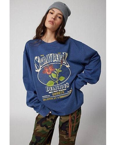 Urban Outfitters Strawberry Pullover Sweatshirt - Blue