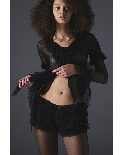 Jaded London Tulle & Lace Bloomer Micro Short - Black