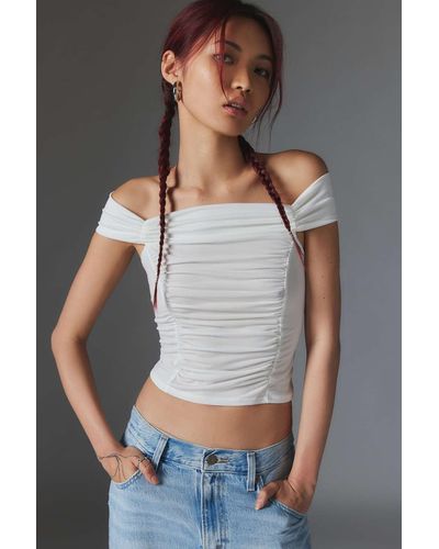Silence + Noise Silence + Noise Charlotte Ruched Off-the-shoulder Top In Ivory At Urban Outfitters - Grey