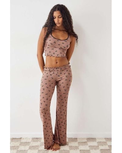 Out From Under Bow Print Trousers Pant - Brown