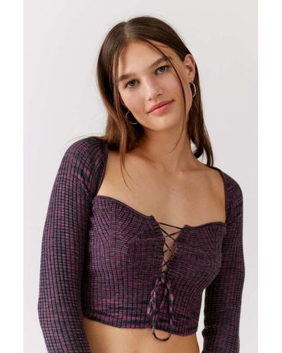 Urban Outfitters Uo Elianna Lace-up Sweater - Purple