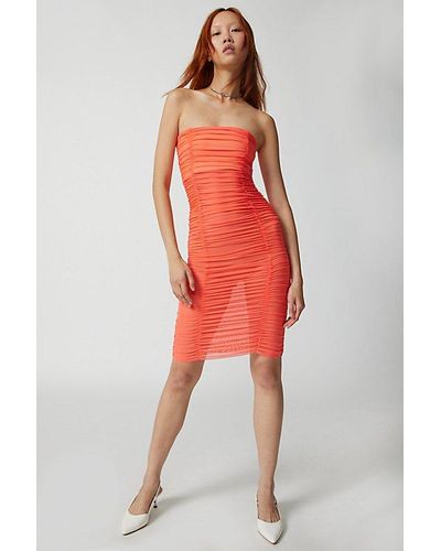 Urban Outfitters Uo Mia Sheer Mesh Ruched Midi Dress - Red