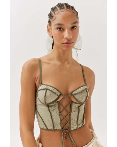 Out From Under Amour Lace Lace-up Corset In Olive At Urban Outfitters - Brown