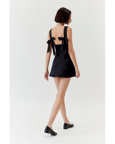 Urban Outfitters Uo Bri Double Bow Satin Mini Dress - Black