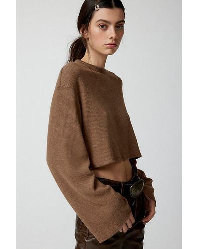 Urban Renewal Remnants Cozy Ribbed Drippy Sleeve Sweater - Brown