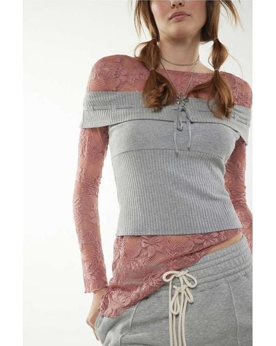 Kimchi Blue Natalie Off-the-shoulder Knit Top - Grey
