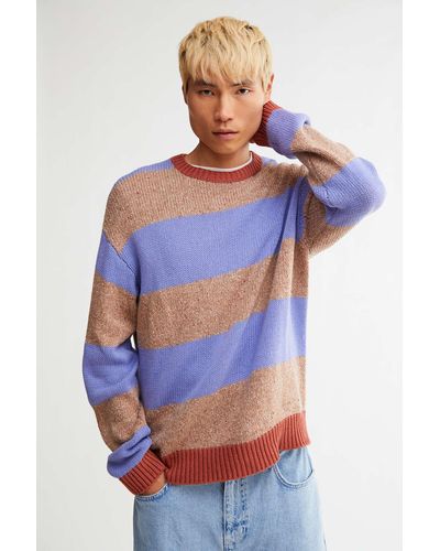 Urban Outfitters Uo Bar Stripe Crew Sweater - Blue