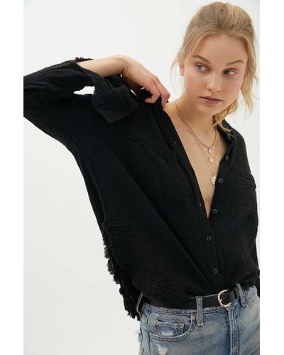 Urban Outfitters Uo Luca Cotton Button-down Shirt - Black