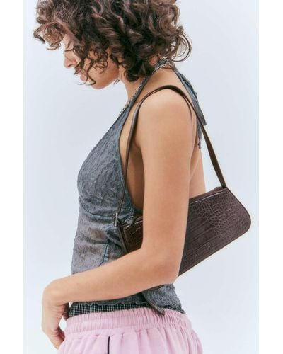 Urban Outfitters Uo Hailey Faux Croc Shoulder Bag - Grey