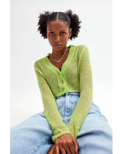 Urban Outfitters Uo Sadie Sheer Cropped Cardigan - Green