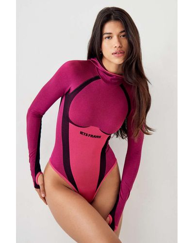 iets frans... Hooded Paneled Bodysuit In Pink, Women's At Urban Outfitters