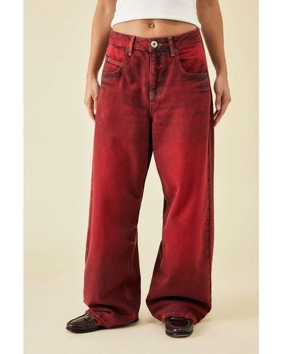 BDG Jaya Check Applique Baggy Red Jeans