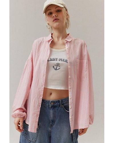 BDG Erin Breezy Button-Down Shirt - Pink