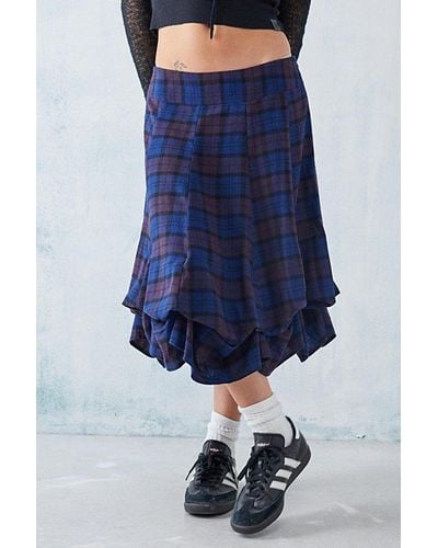 Urban Outfitters Uo Check Hitched Up Midi Skirt - Blue