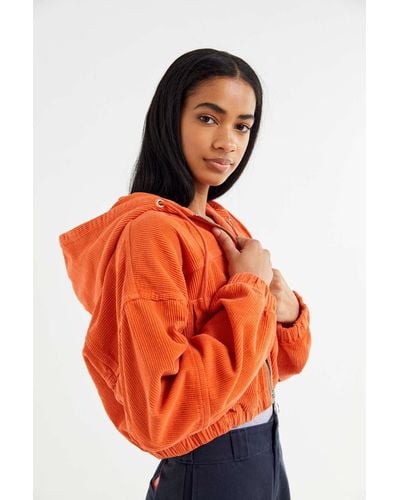 Urban Outfitters Uo Corduroy Hooded Cropped Orange Jacket