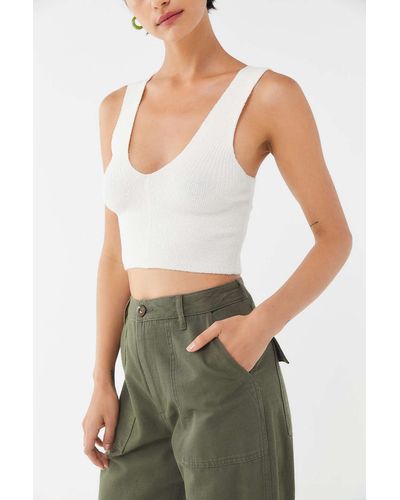 Urban Outfitters Uo Sugar Cropped V-neck Tank Top - White