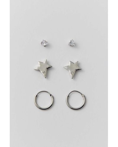 Urban Outfitters Star Stud & Hoop Earring Set In Silver,at - Gray