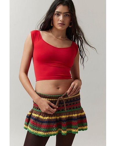 BDG Gracie Crochet Micro Mini Skirt - Red