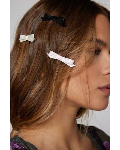 Urban Outfitters Mini Satin Hair Bow Clip Set - Brown