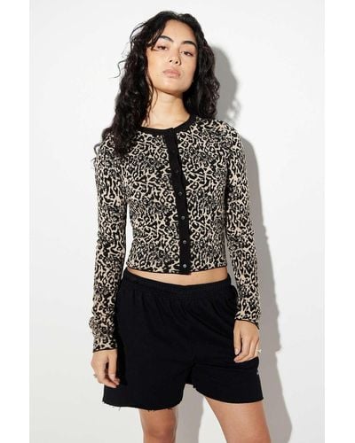 Urban Outfitters Uo Leopard-print Cardigan - Black