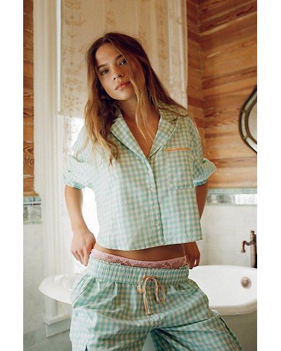 Out From Under Pj Party Cropped Button-Down Top - Green