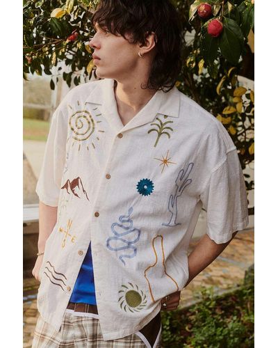 Urban Outfitters Uo White Ray Embroidered Shirt