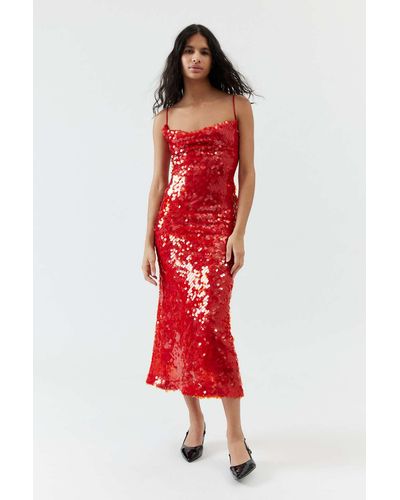 Bardot Karina Sequin Midi Dress In Red,at Urban Outfitters