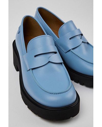 Camper Milah Leather Heeled Loafer Shoes - Blue