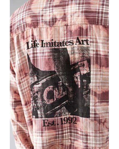 BDG Acid Check Back Print Long Sleeve Shirt M At Urban Outfitters - Pink