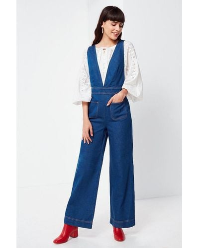Urban Outfitters Uo Eleanor Plunging Denim Jumpsuit - Blue