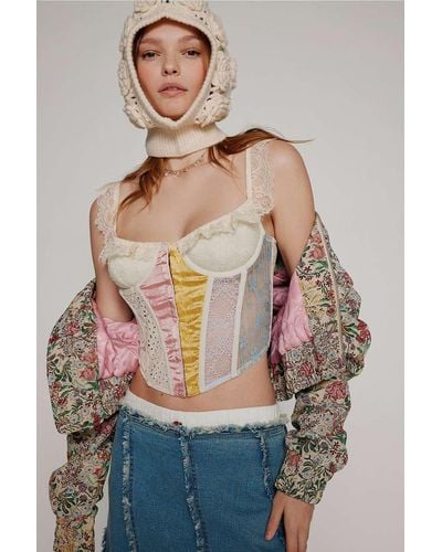 Out From Under Homespun Lace Colour-block Corset S At Urban Outfitters - Blue