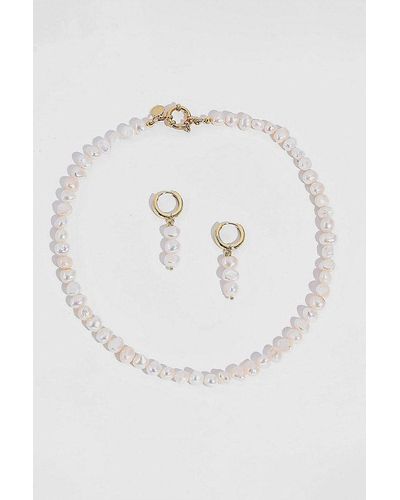 Joey Baby Freshwater Pearl Necklace And Earrings Set - Blue