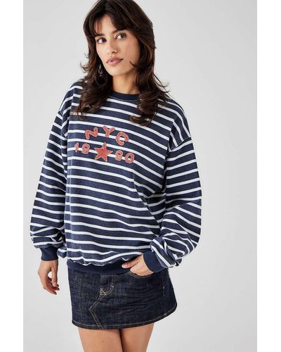 BDG Stripe Nyc 1990 Jumper Xs At Urban Outfitters - Blue