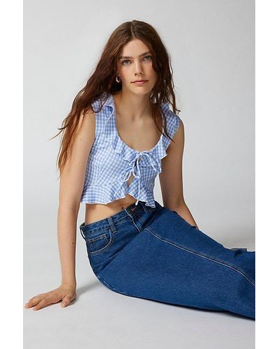 Urban Outfitters Uo Ilene Gingham Tie-Front Top - Blue
