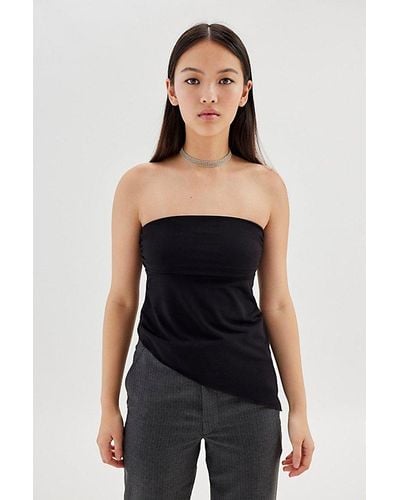Urban Outfitters Uo Y2K Asymmetrical Ruching Tube Top - Black