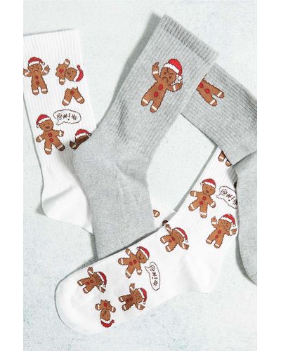 Urban Outfitters Uo Naughty Gingerbread Christmas Socks 2-pack - White