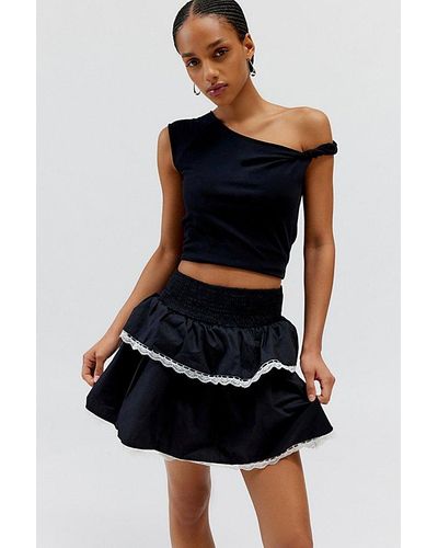 Daisy Street Poplin Tiered Mini Skirt - Black