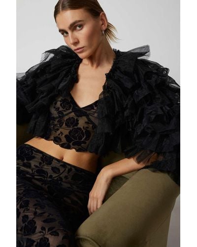 Urban Outfitters Frill Tiered Cropped Bolero Jacket In Black,at