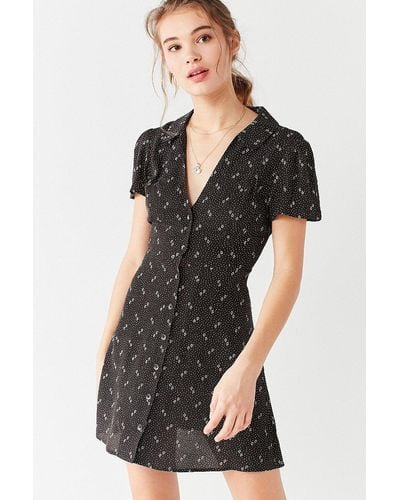 Urban Outfitters Uo Mallory Button-down Mini Fit + Flare Dress - Black