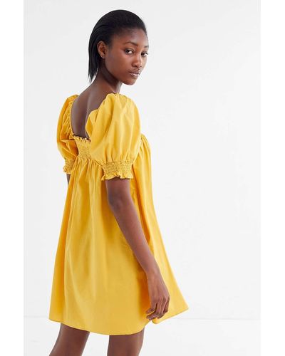 Urban Outfitters Uo Puff Sleeve Babydoll Dress - Yellow
