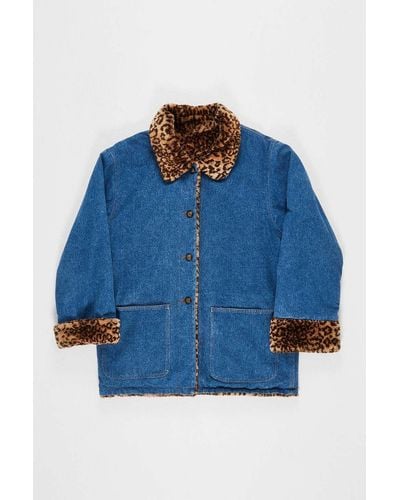 Urban Renewal One-of-a-kind Leopard Print & Denim Reversible Coat Jacket - Blue