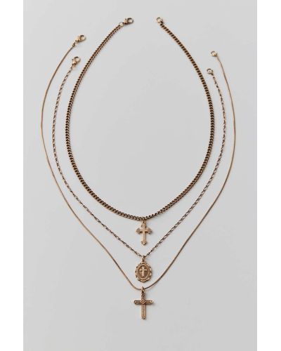 Urban Outfitters Triple Cross Layering Necklace Set - Metallic