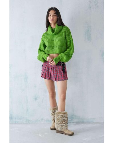 Urban Outfitters Uo Textured Knit Cowl Turtle Neck Jumper - Green