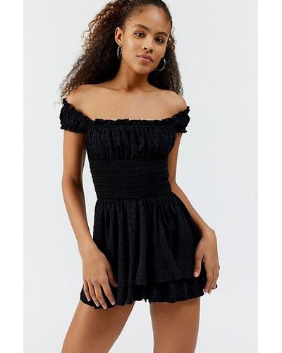 Urban Outfitters Uo Rosie Smocked Tiered Ruffle Romper - Black